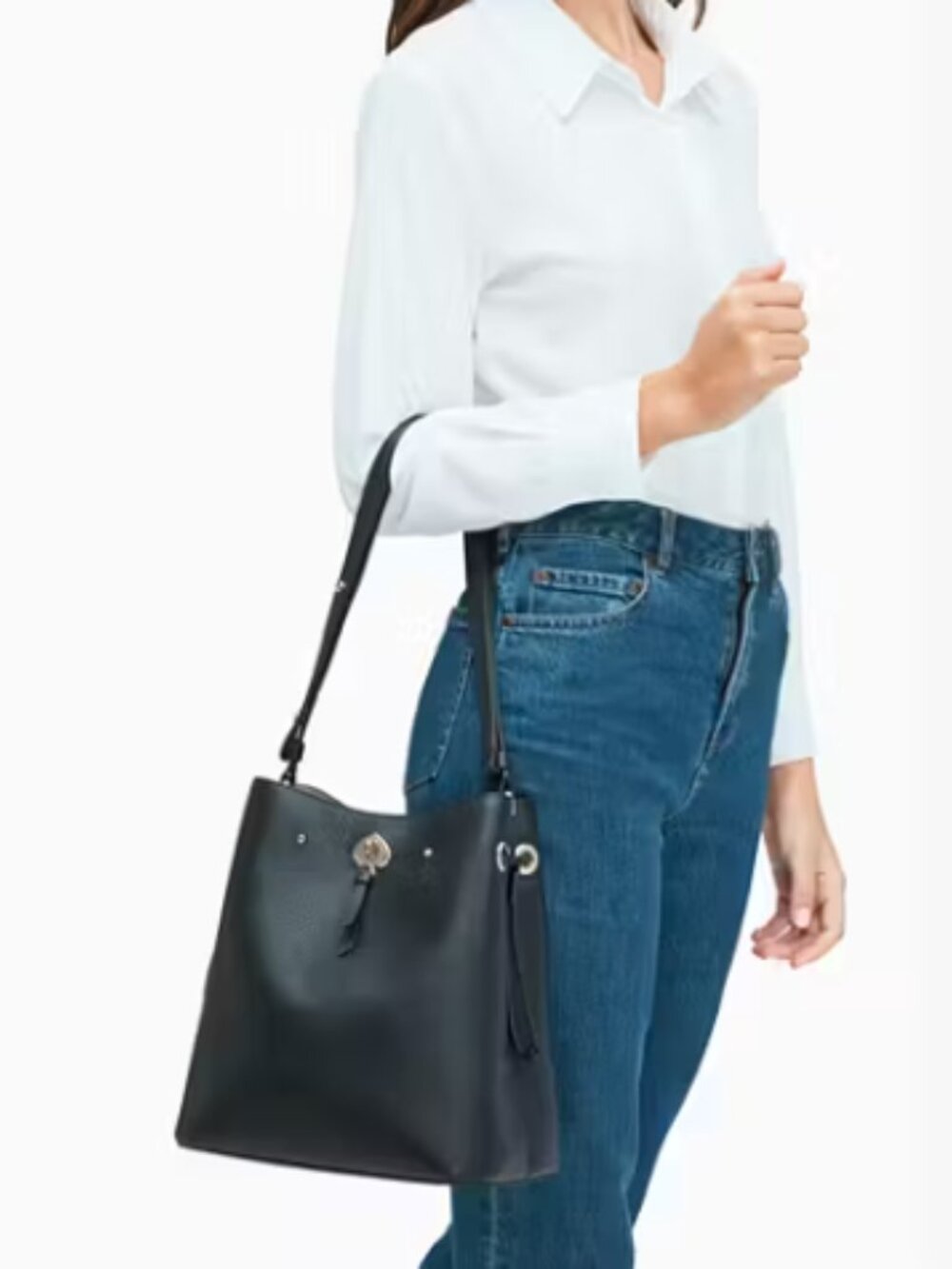 kate spade Marti Large bucket bag in Black pebbled leather WKRU6827 shoulder